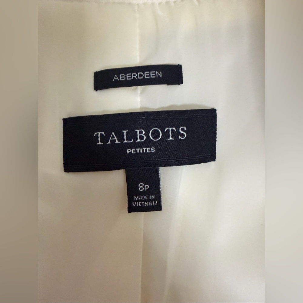 Talbots Aberdeen Cream Blazer with Black Trim - Women's Tailored Jacket size 8P - Picture 2 of 9